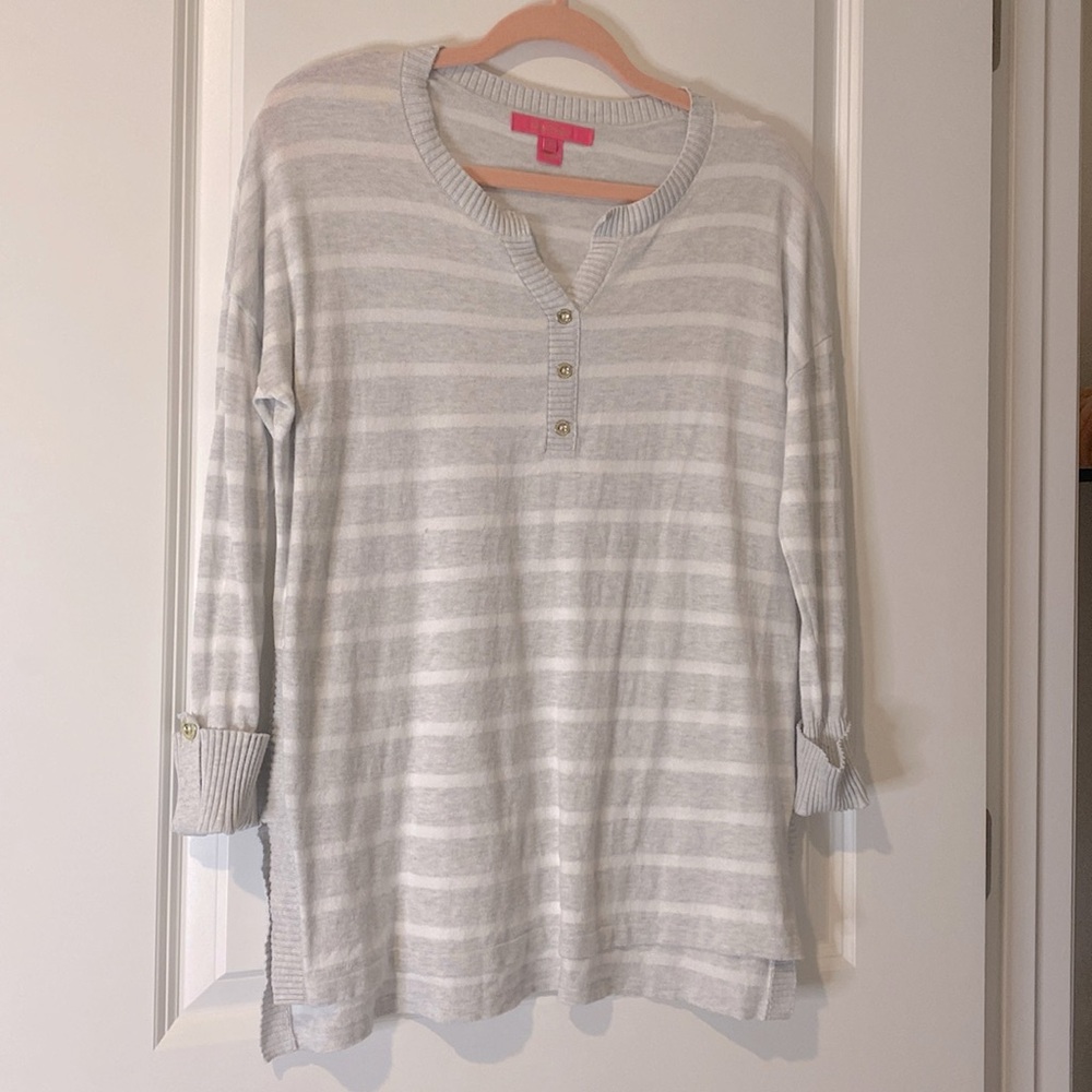 Lilly Pulitzer Faraway Gray Striped 3/4 Sweater